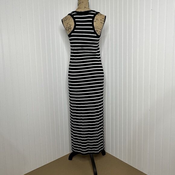 J Crew Striped Maxi Dress Sz XXS Black Gray Racerback Tank Slit Vacation Lounge - Picture 2 of 12